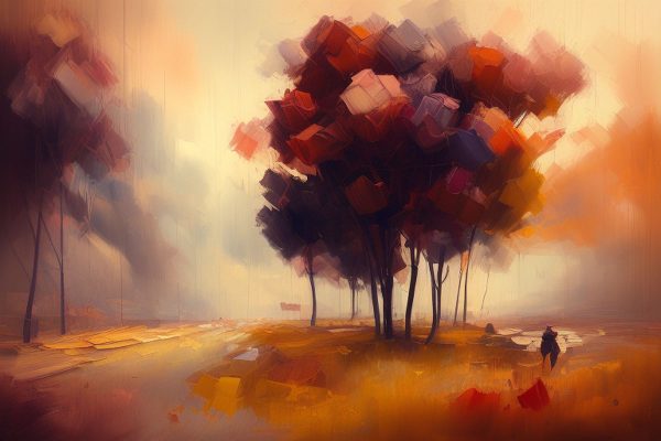 Obraz z kolorowymi drzewami w abstrakcji