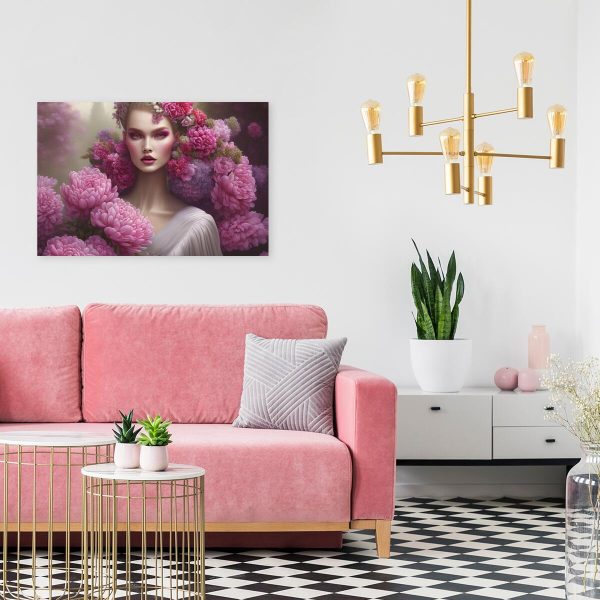 Obraz z kwiatami i kobietą