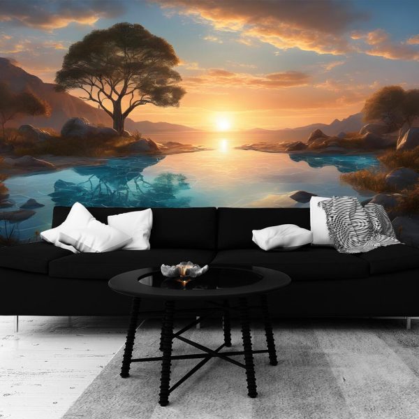 tapeta z jeziorem i drzewem