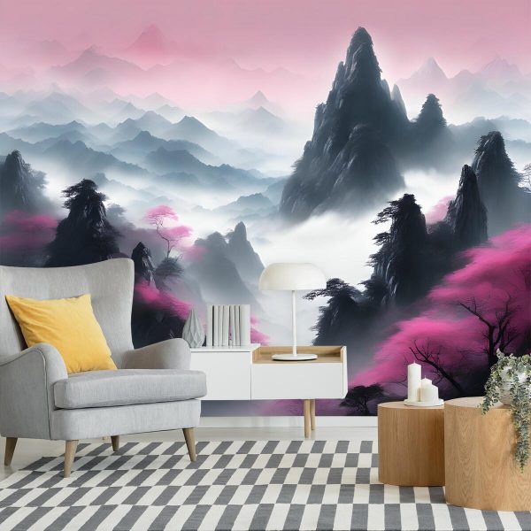 Tapeta z widokiem na góry i drzewa