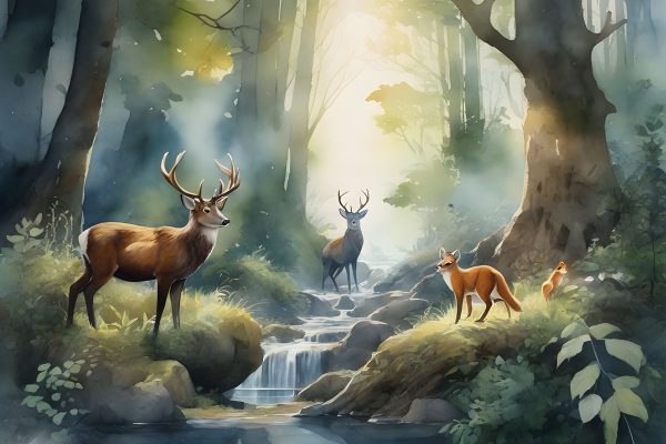 Tapeta ze zwierzętami nad strumieniem