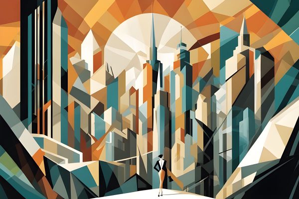 Tapeta z kobietą i wieżowcami