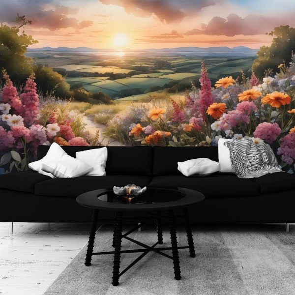 Tapeta z kwiatami przy ścieżce