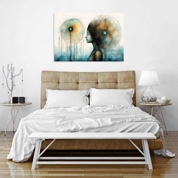 obraz z abstrakcją i kobietą