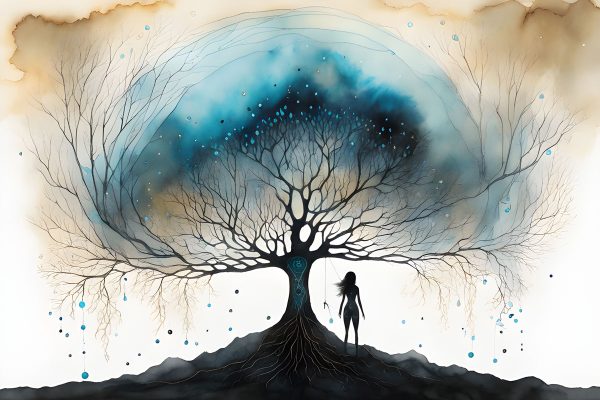 Obraz z kobietą i drzewem