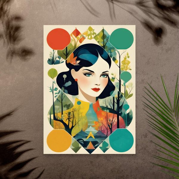 Plakat z brunetką i florą