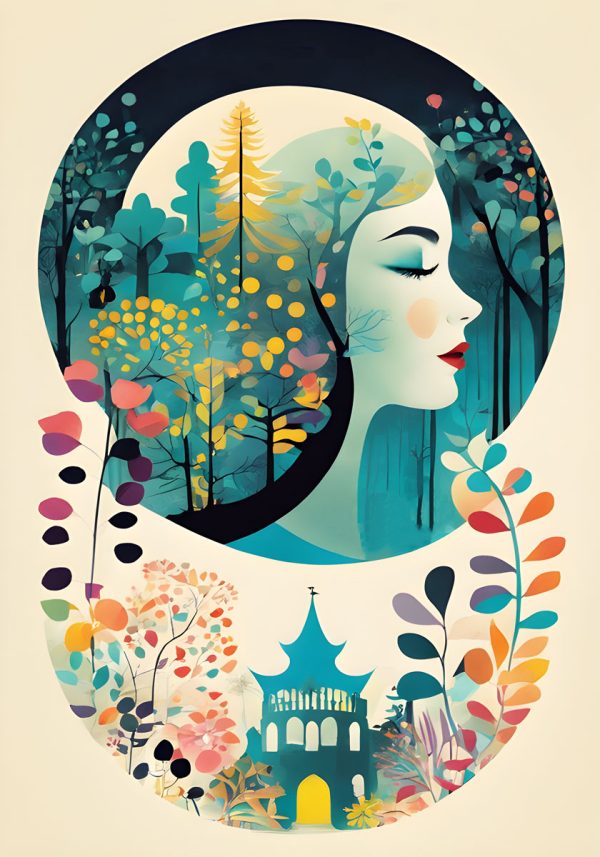 Plakat z kobietą i wieżą