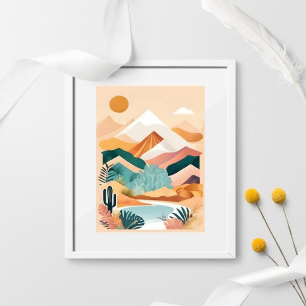 Plakat z widokiem na pustynię