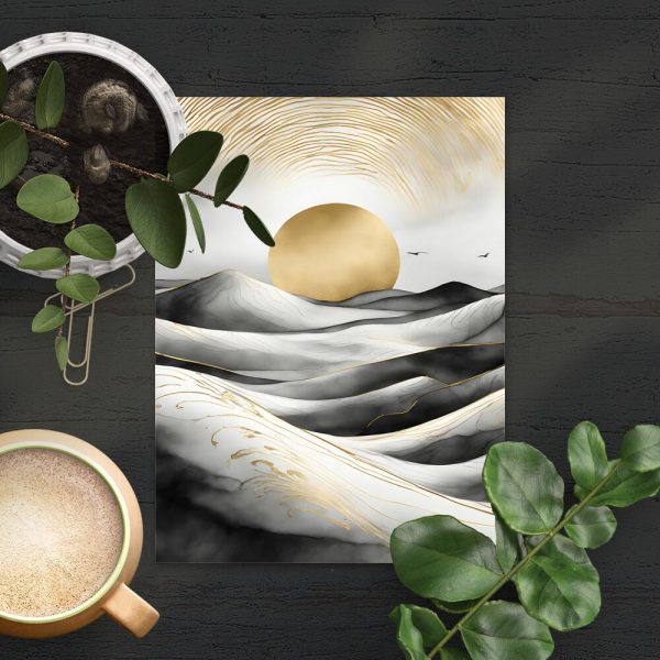 Plakat ze słońcem i wydmami