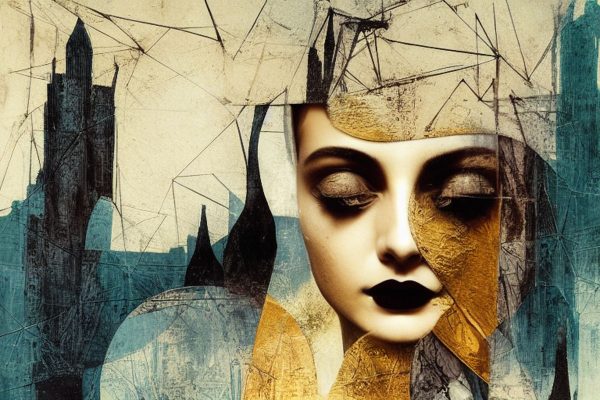 Obraz - abstrakcyjna twarz i wieża