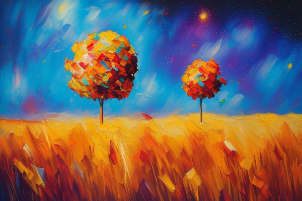 Obraz łan zboża i drzewa