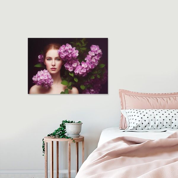 Obraz różowe hortensje i dziewczyna