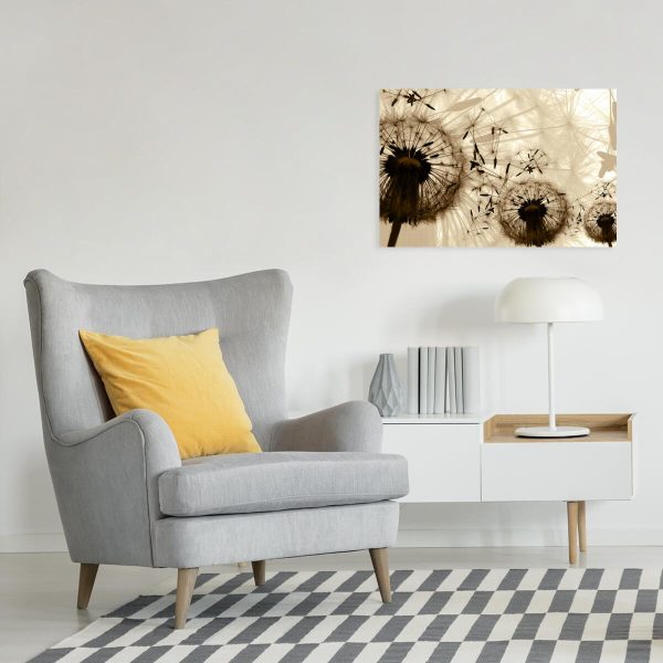 Obraz z dmuchawcami w sepii do sypialni