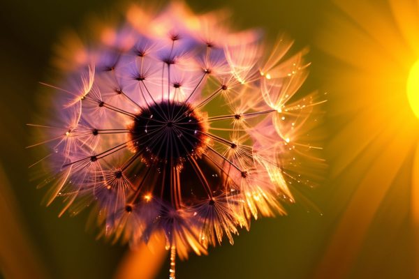 Obraz z dmuchawcem w promieniach słońca