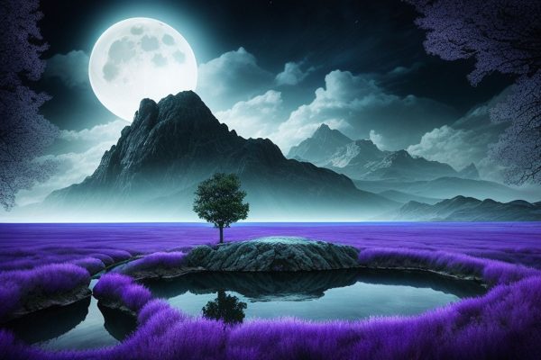 Obraz z drzewem nad stawem