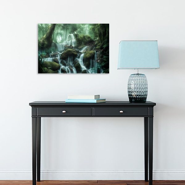 Obraz z motywem kaskady w lesie