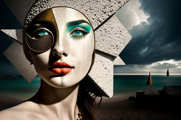 Obraz z motywem kobiety i abstrakcji