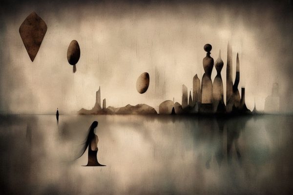 Obraz z widokiem na abstrakcyjne miasto