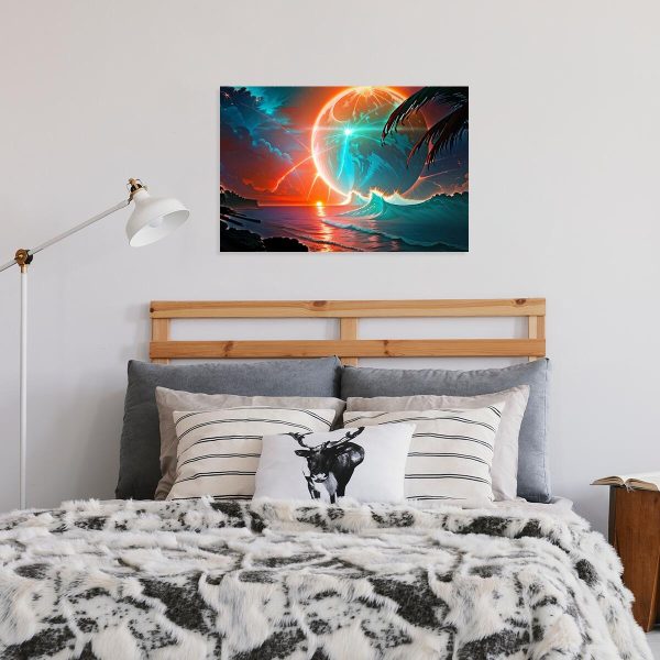 Obraz z zachodem słońca i falami