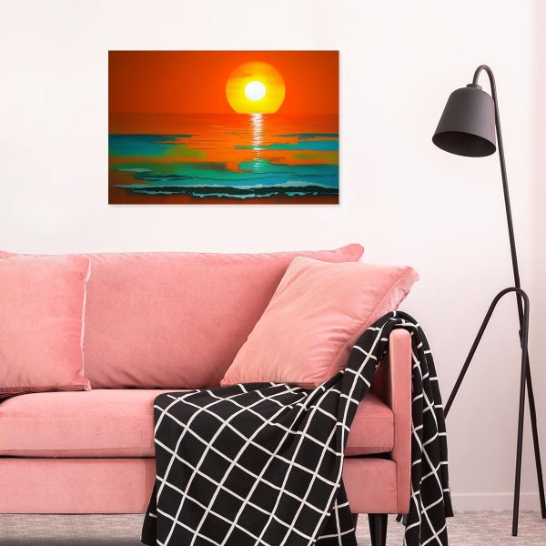 obraz ze słońcem nisko nad morzem