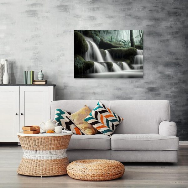 widok salonu z obrazem z wodospadem