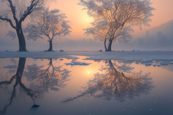 Obraz drzewa w zimowej szacie