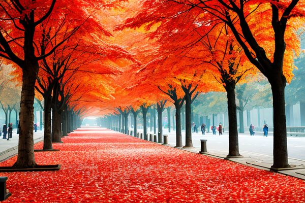 Obraz z z drzewami w pomarańczowym kolorze