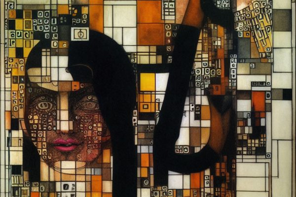 Obraz z abstrakcją i twarzą