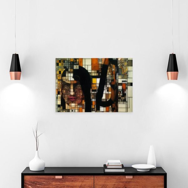 Obraz z motywem ludzkiej twarzy na tle abstrakcji