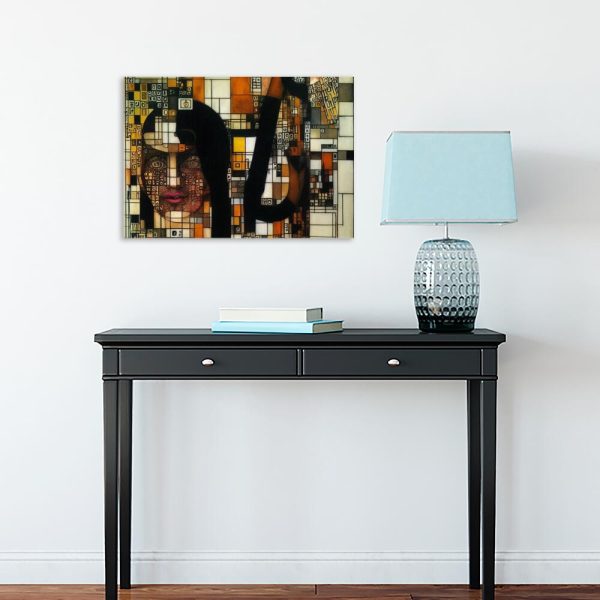 Obraz z twarzą na tle abstrakcji